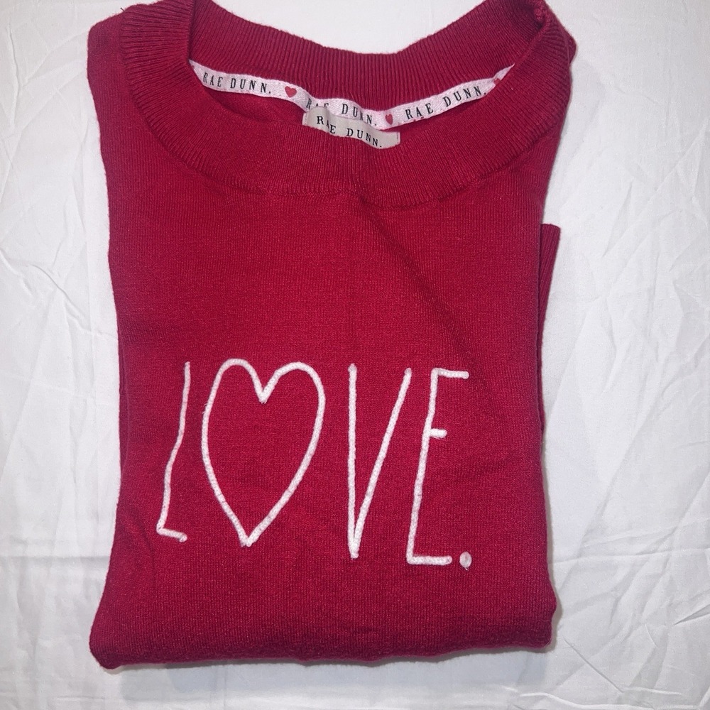 Rae Dunn Red "LOVE" Sweater Sz M Soft Stretch Valentine GrandmaCore - Picture 2 of 7